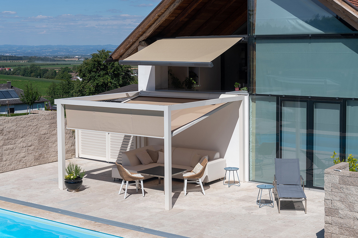 Einfamilienhaus mit ZIP-Beschattung und LUNA Kassettenmarkise