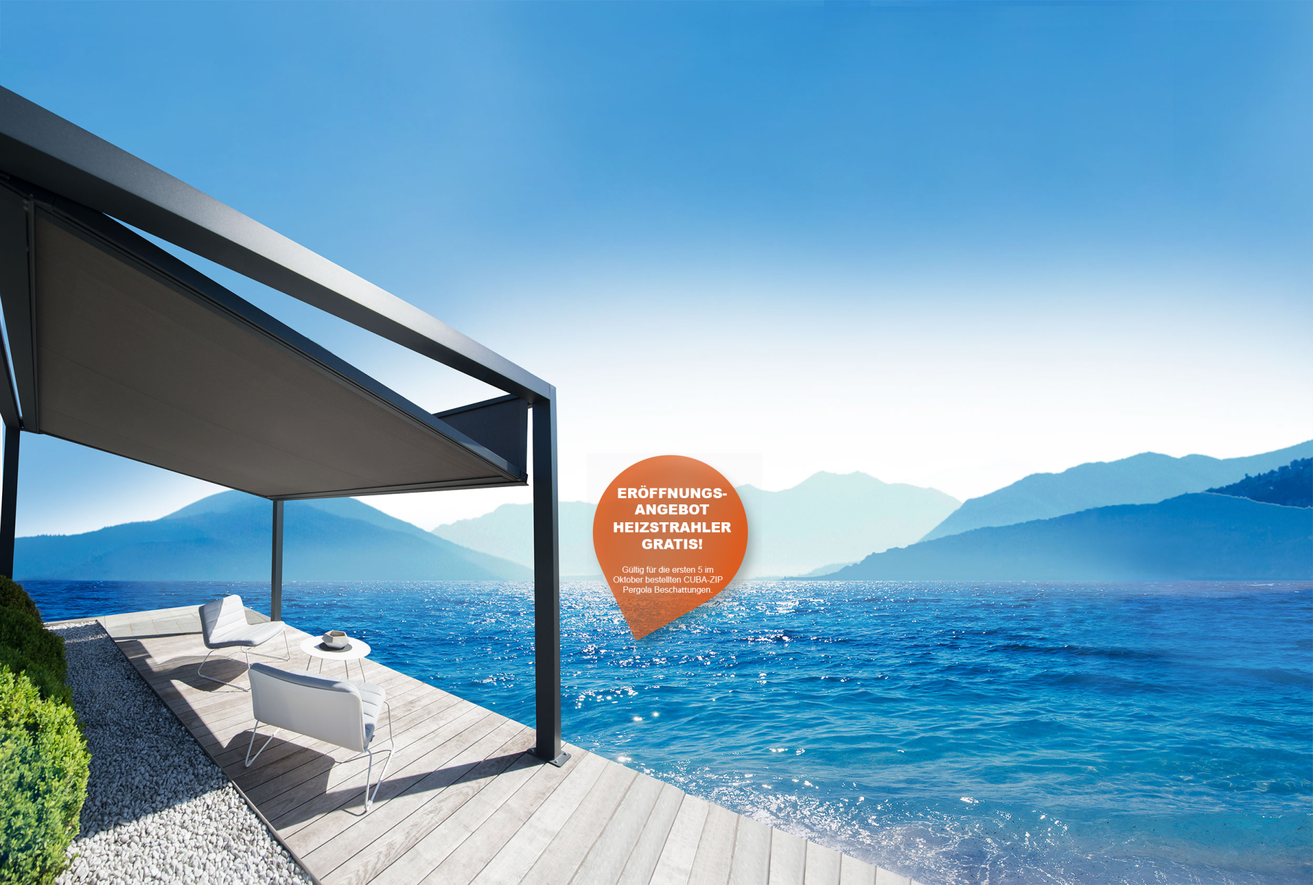 ZIP-Beschattung, VALETTA, Pergola, Meer, Berge, Sommer