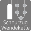 Schnurzug zum Bewegen des Behangs und Wendekette zum Öffnen und Schließen der Lamellen. Schnurzug und Wendekette
