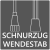 Stab zum Wenden der Lamellen und Schnurzug zum Heben und Senken des Behangs. Schnurzug und Wendestab