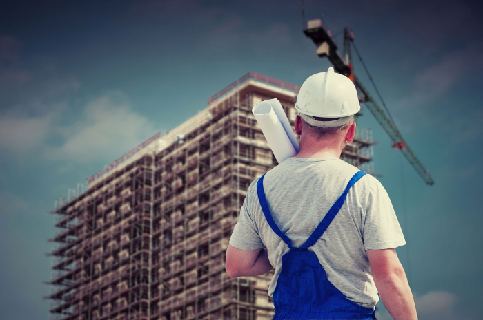 Baustelle, Mitarbeiter, Kran Baustelle, Mitarbeiter, Kran