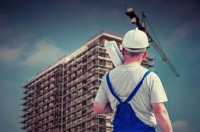 Baustelle, Mitarbeiter, Kran